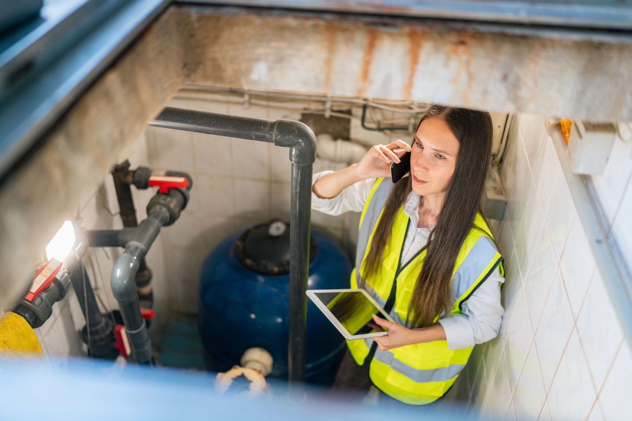 Technician performing an inspection