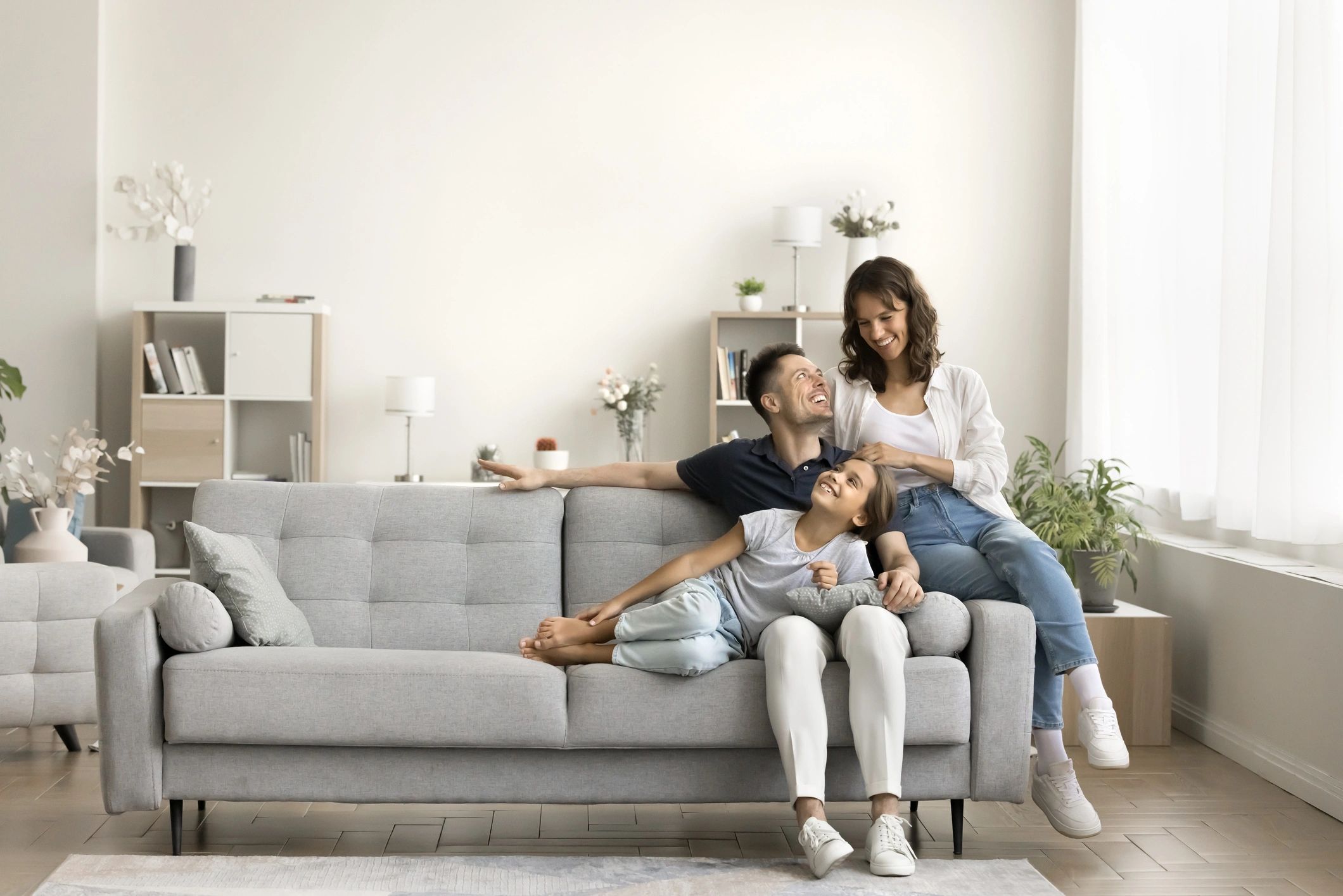 Family relaxing in a clean living room